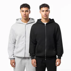 2-Pack Relaxed Full Zip Hoodie | Grey Marl/Black Sporty Comfort Comfortable Outfit