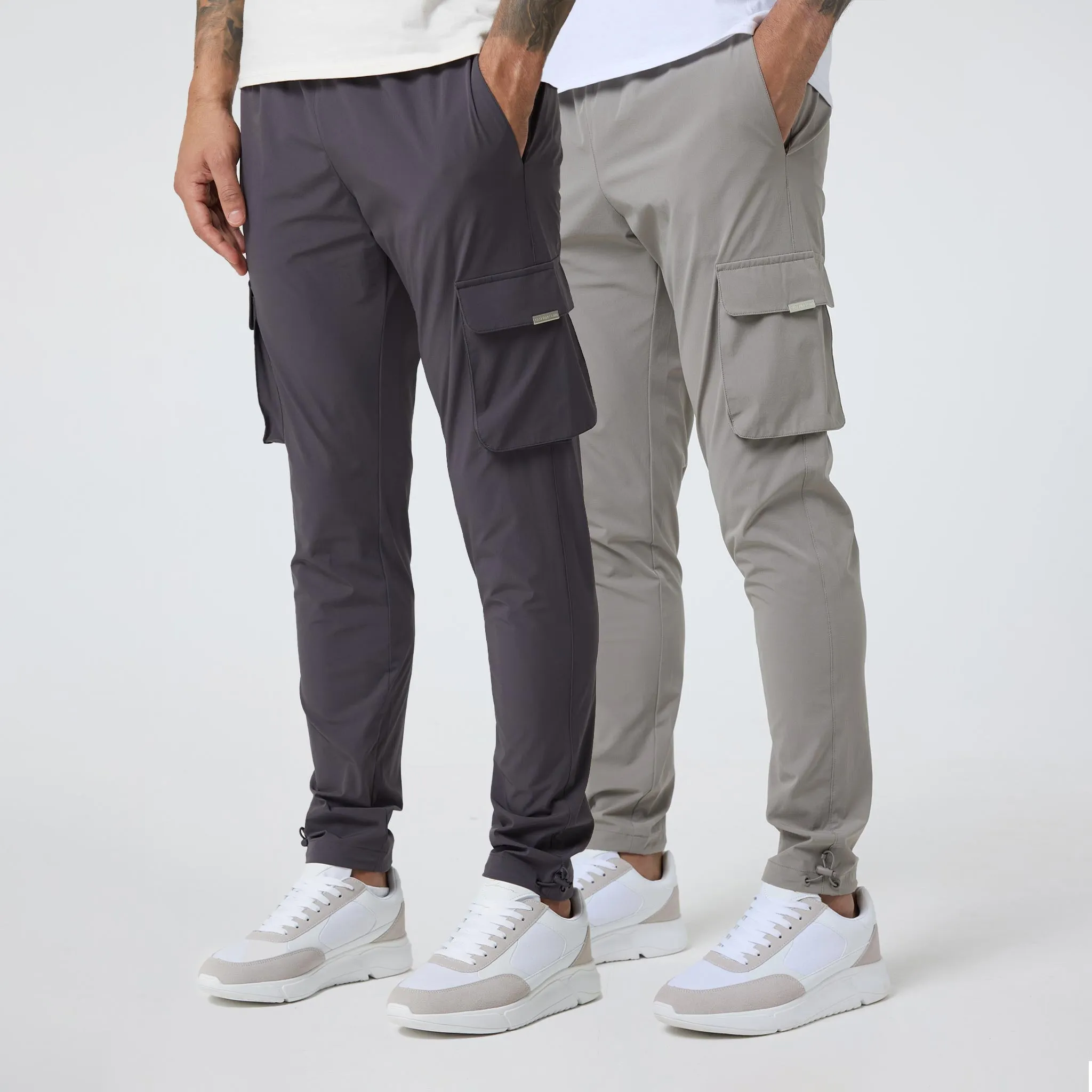 Ripstop Reinforcement Slimline Fit 2-Pack Stretch Tech Cargo Pants | Dark Grey/Sand