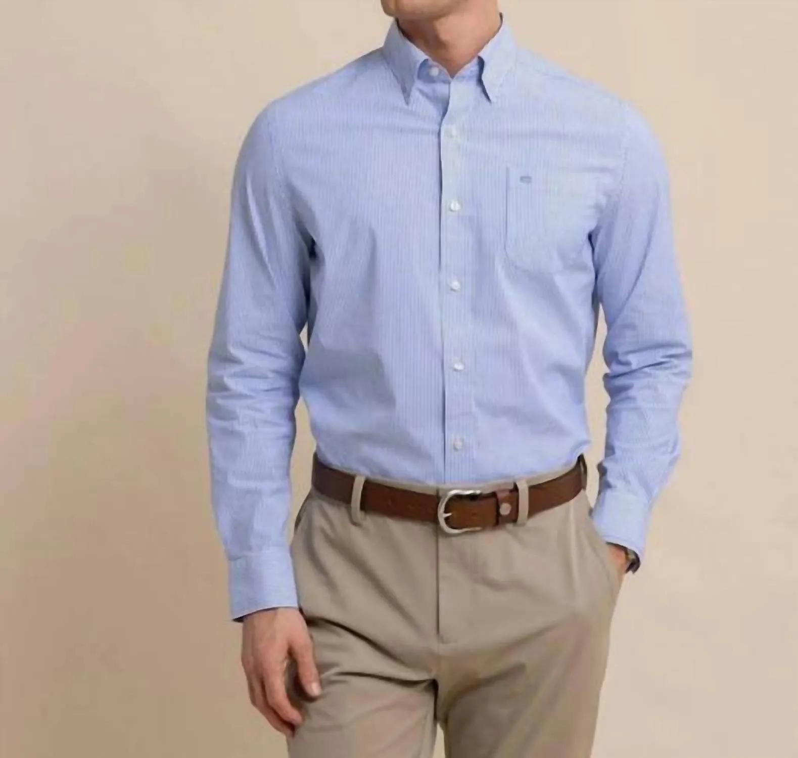 Charleston Granby Stripe Sportshirt In Cobalt Blue Bold Prints No Slip Shoulder Grips