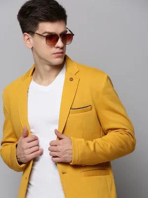 Relaxed Fit Structure BreathableLining Men's Yellow Open Front Casual Blazers