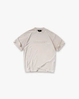 Embroidered Serif Logo T-Shirt - Concrete Layered Sleeve Simple and Light