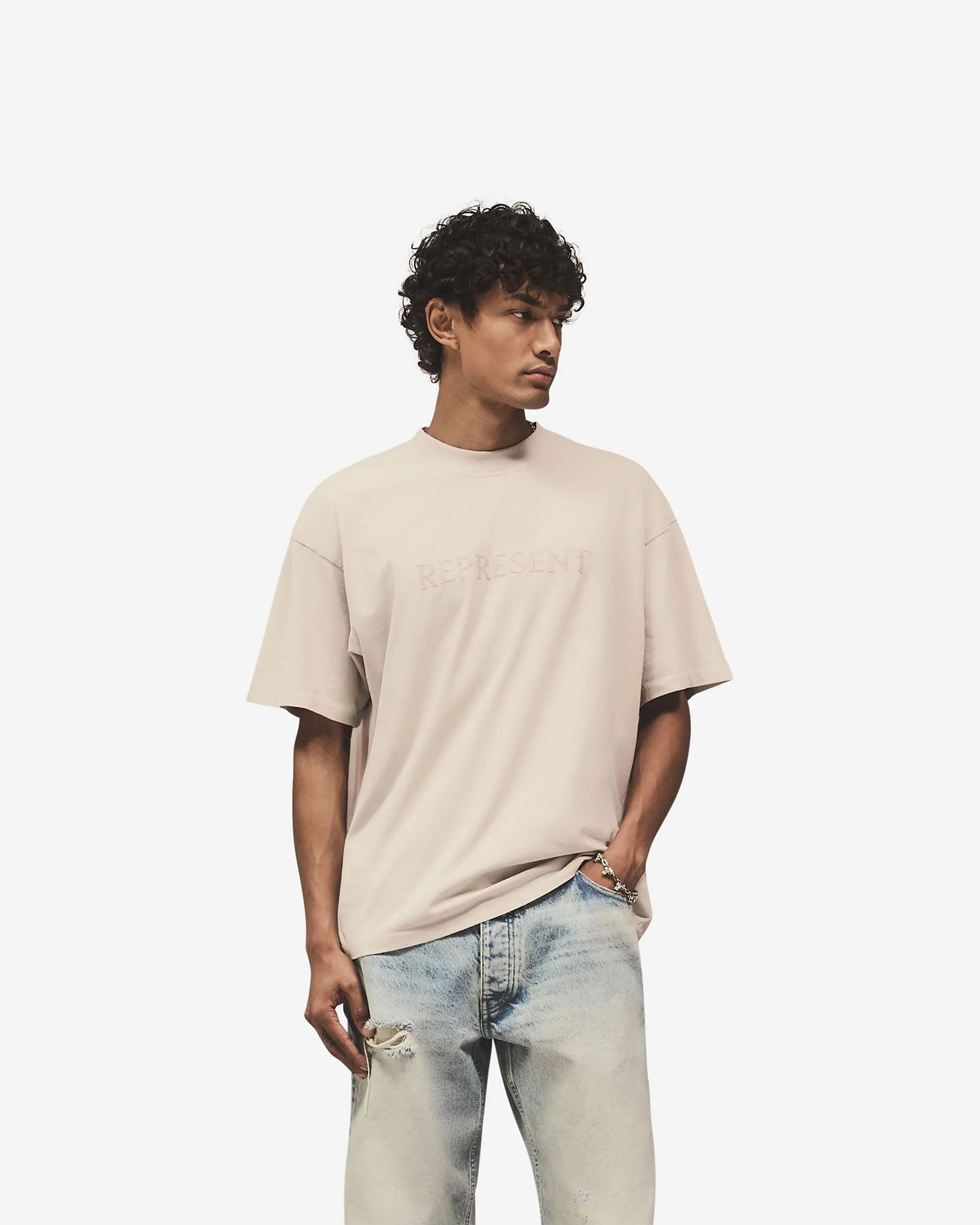 Embroidered Serif Logo T-Shirt - Concrete Stretch Waist