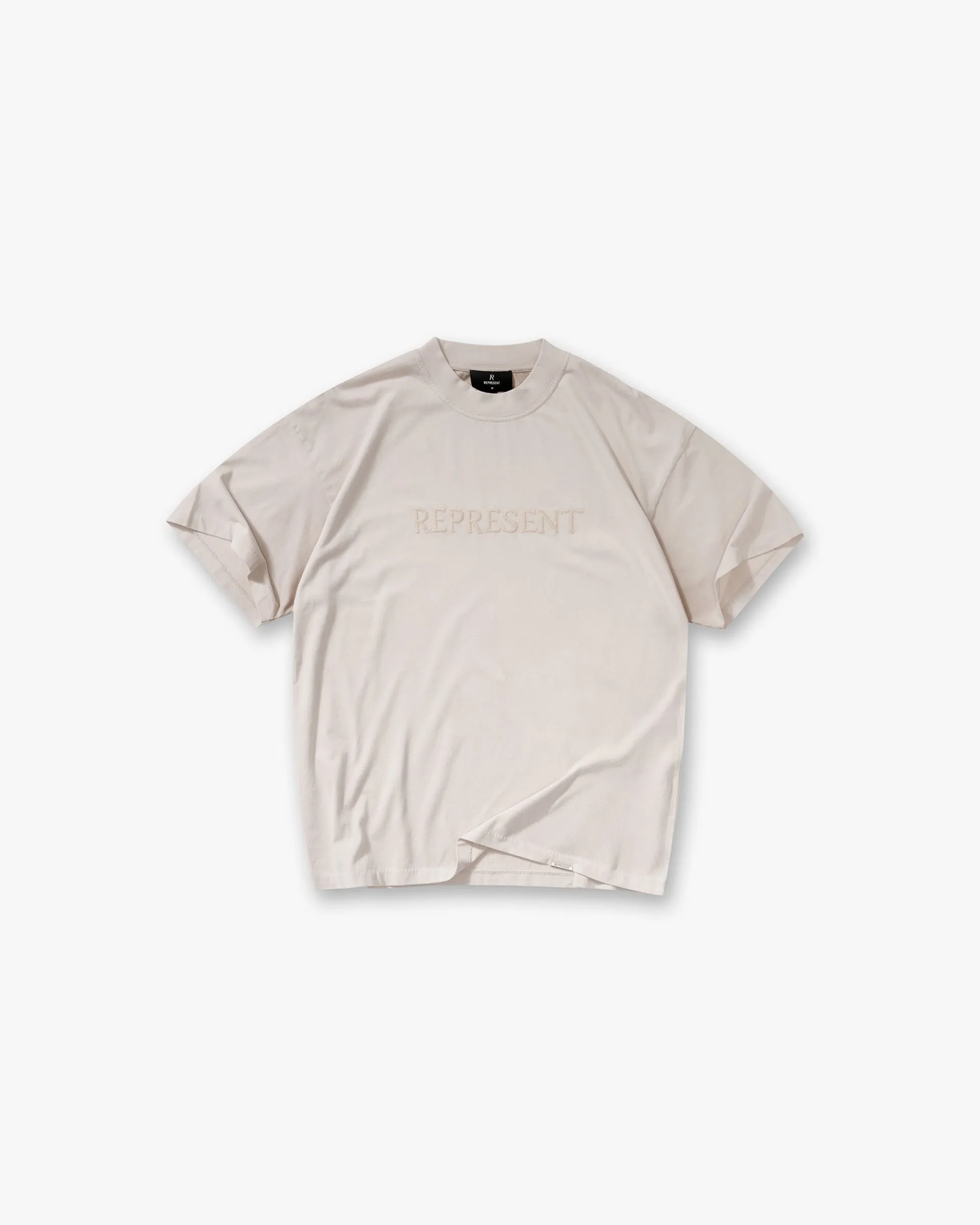 Embroidered Serif Logo T-Shirt - Concrete Layered Sleeve Simple and Light