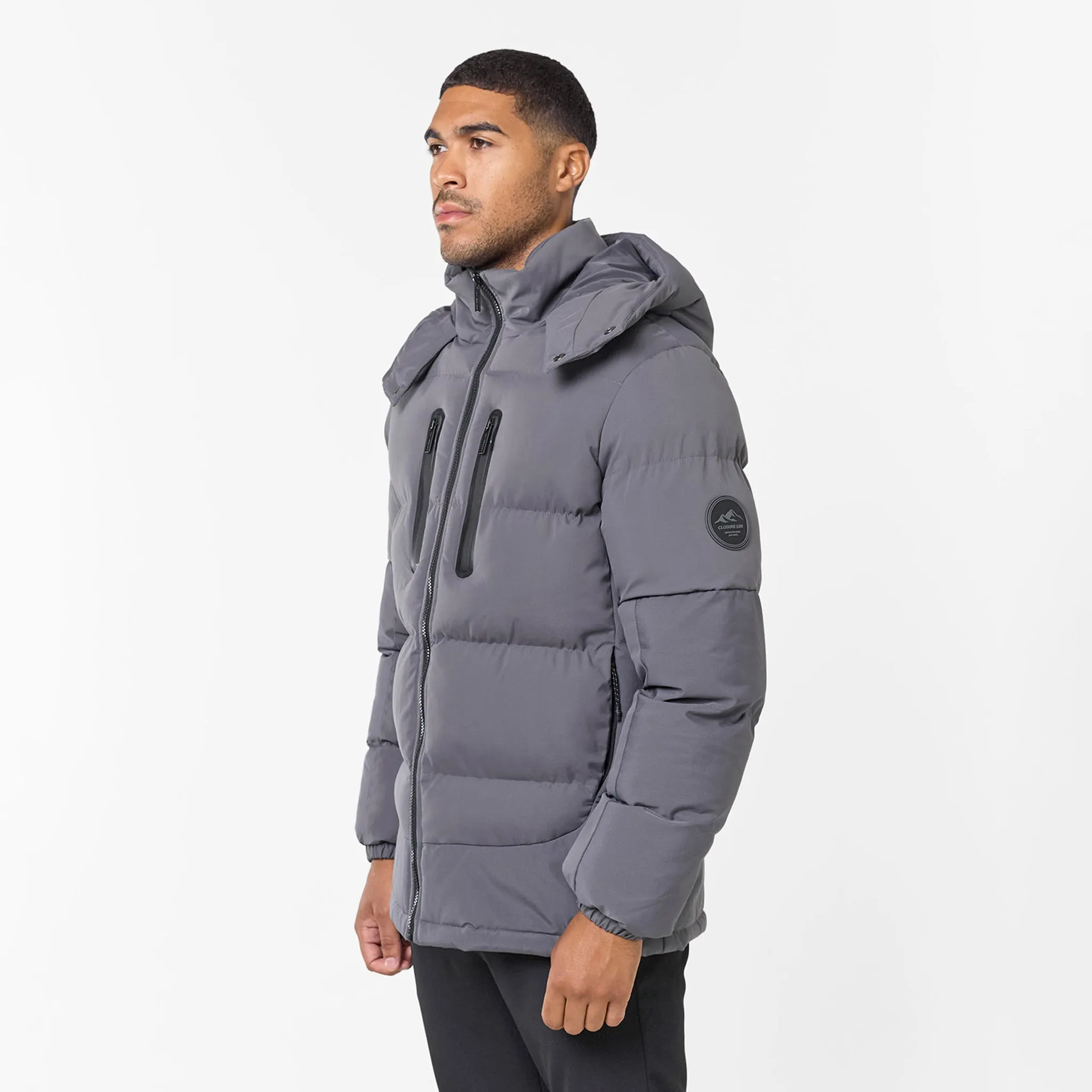 Taped Seam Construction On The Go Contrast Fabric Puffer Jacket | Charcoal