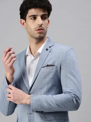 YKK Fasteners AbrasionResistantEdging Men's Blue Checked Slim Fit Single Breasted Casual Blazer