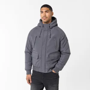 Hooded Parka Jacket | Charcoal HighNeckDesign