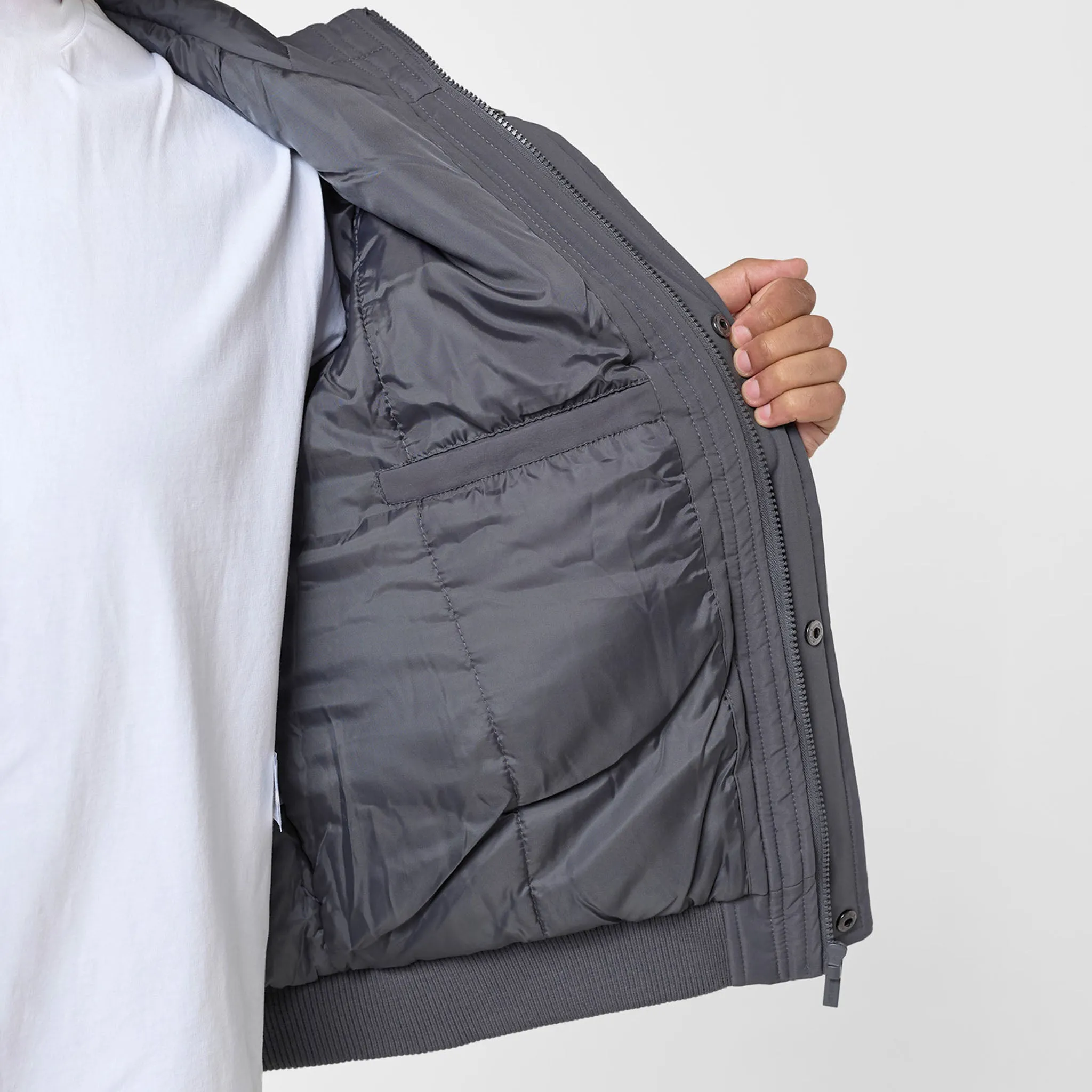 Non Restrictive Cut Packable Feature Hooded Parka Jacket | Charcoal