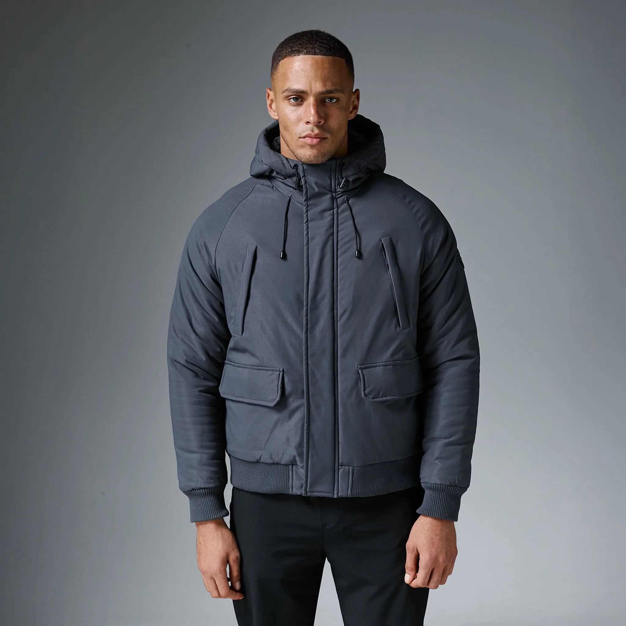 Subtle Design Detail Rubberized Trims Hooded Parka Jacket | Charcoal