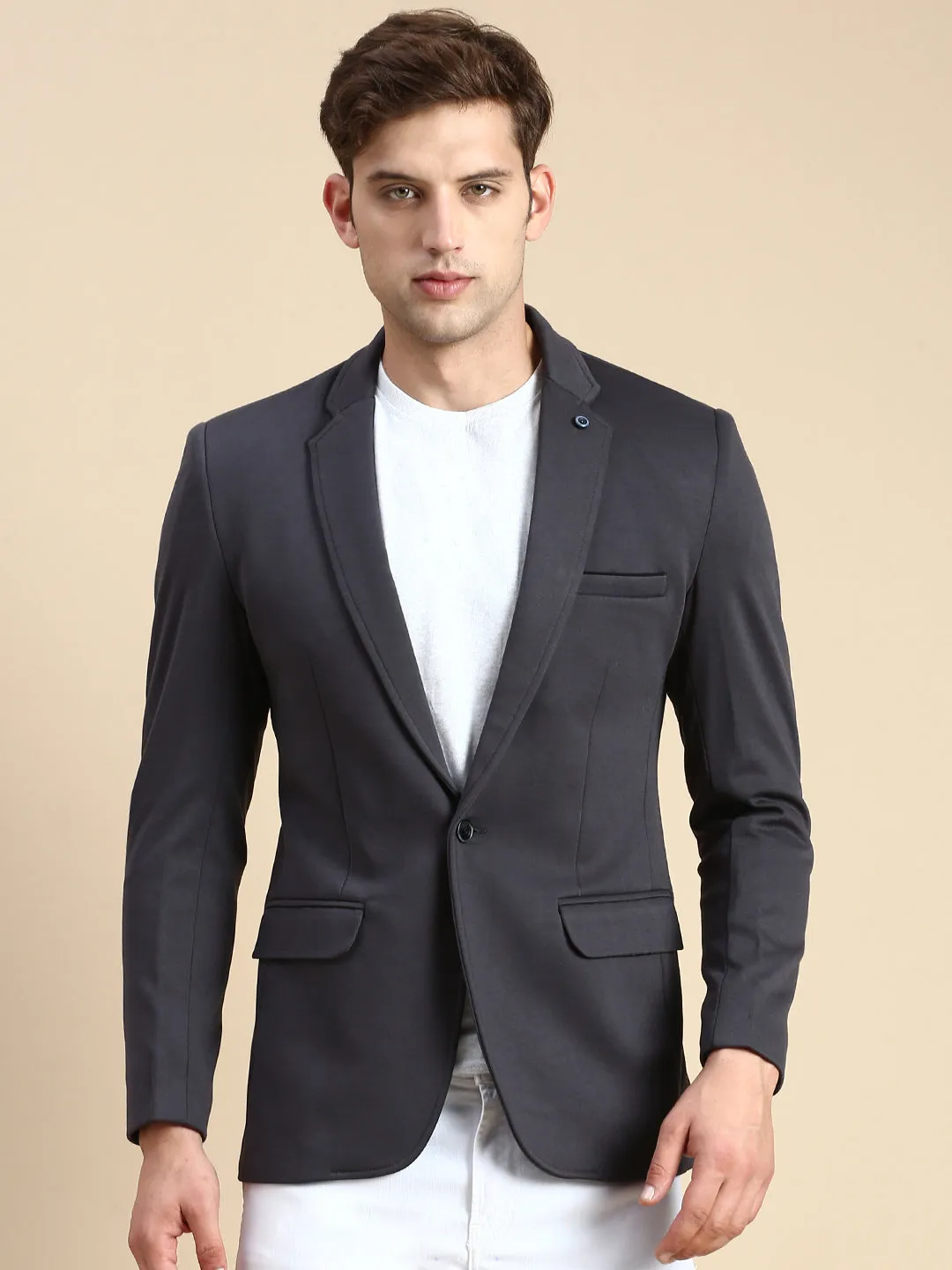 Men's Grey Slim-Fit Single Breasted Blazer Taped Seams Wet Wicking