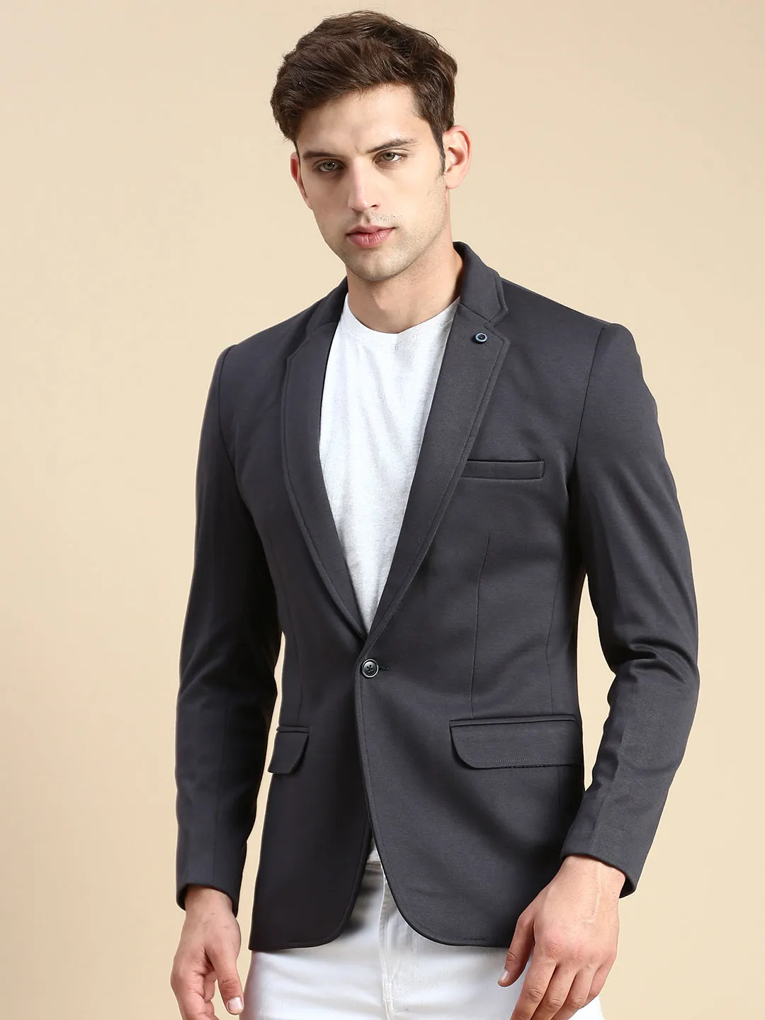 Men's Grey Slim-Fit Single Breasted Blazer All Day Fit Casual Street Style