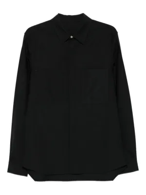 Classic Collar Black Shirt With Dual Front Pockets Casual Look