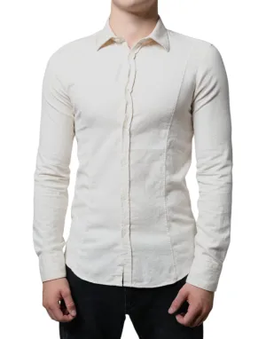 handmade touch Moisture Wicking Layer AGLINI ivory Cotton Colla Men Formal Dress Men's Shirt (Pre-Owned)