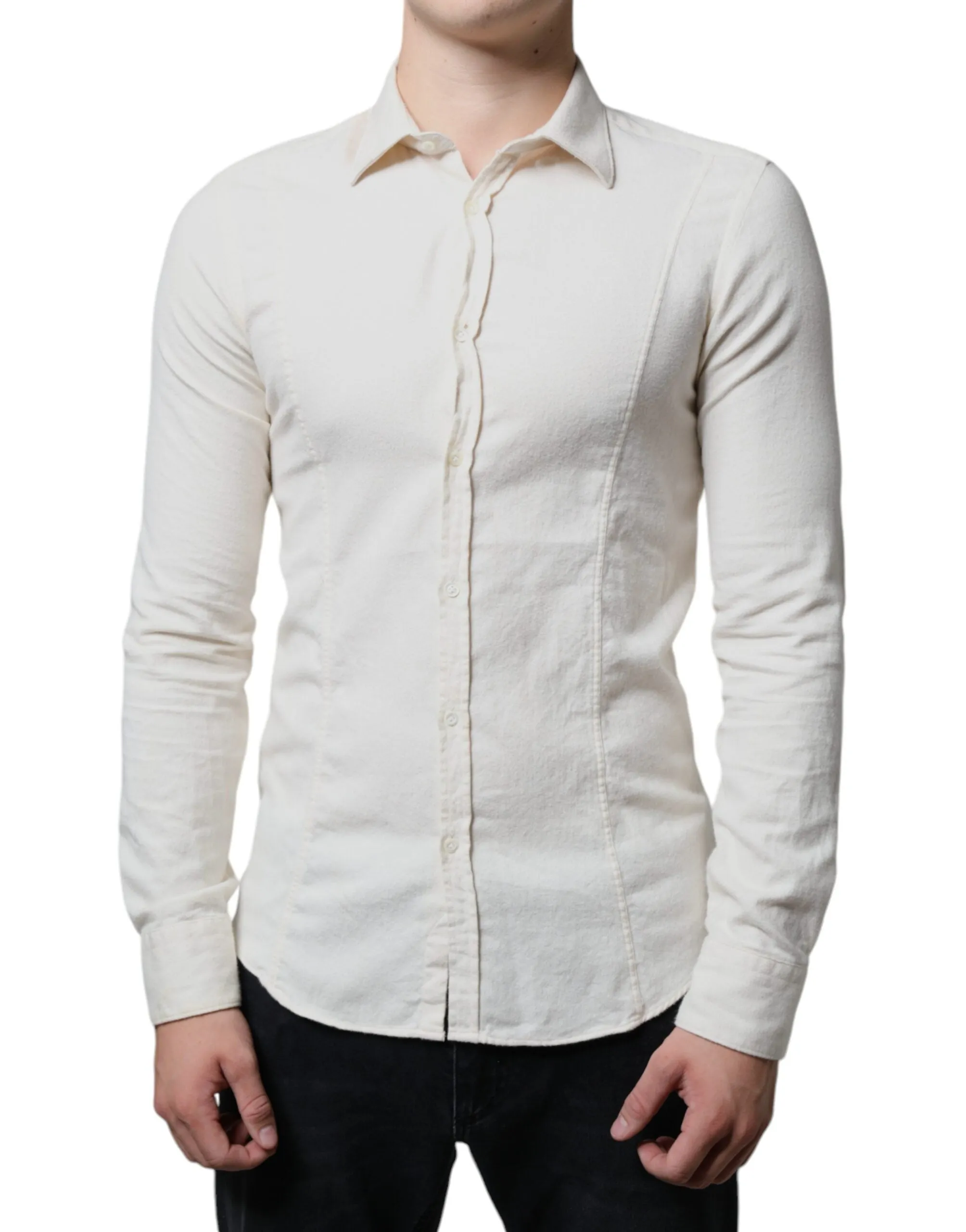handmade touch Moisture Wicking Layer AGLINI ivory Cotton Colla Men Formal Dress Men's Shirt (Pre-Owned)