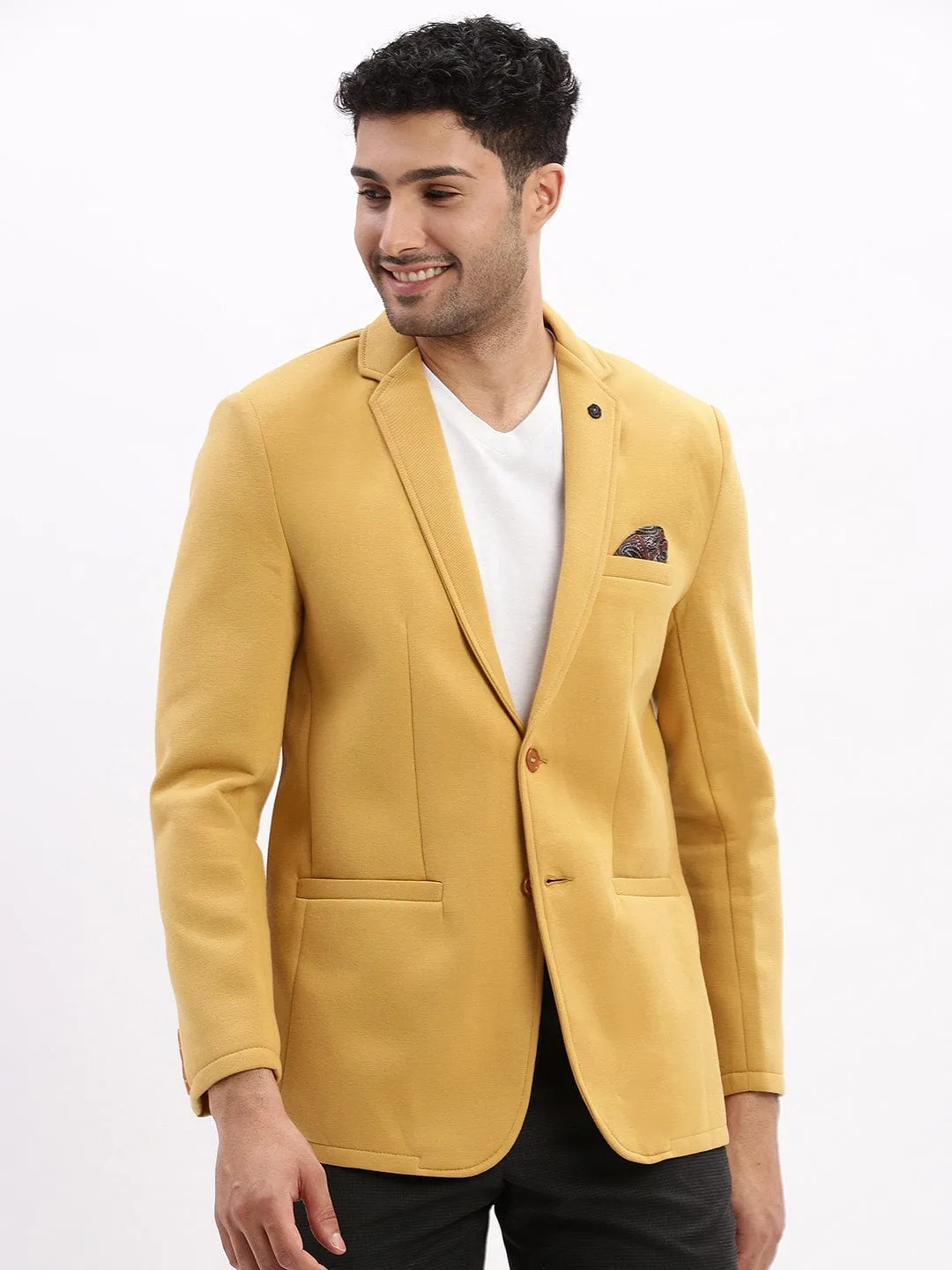 Rain Guard Men's Mustard Slim-Fit Notched Lapel Collar Single Breasted Cotton Casual Blazer