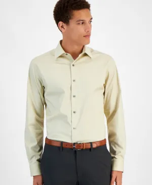 Contemporary Design Alfani Dress Shirt Men'sBrown Rice Long Sleeve Slim Fit FTS340