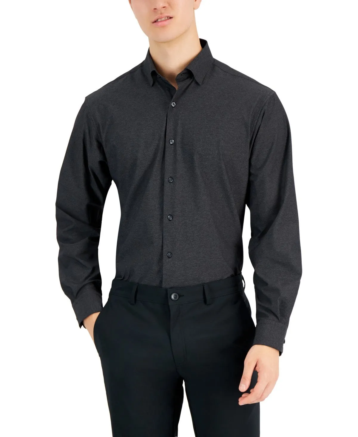 Sustainable fashion Trendy Wear Alfani Travel Ready Dress Shirt Men's  Deep Black Regular-Fit FTS80