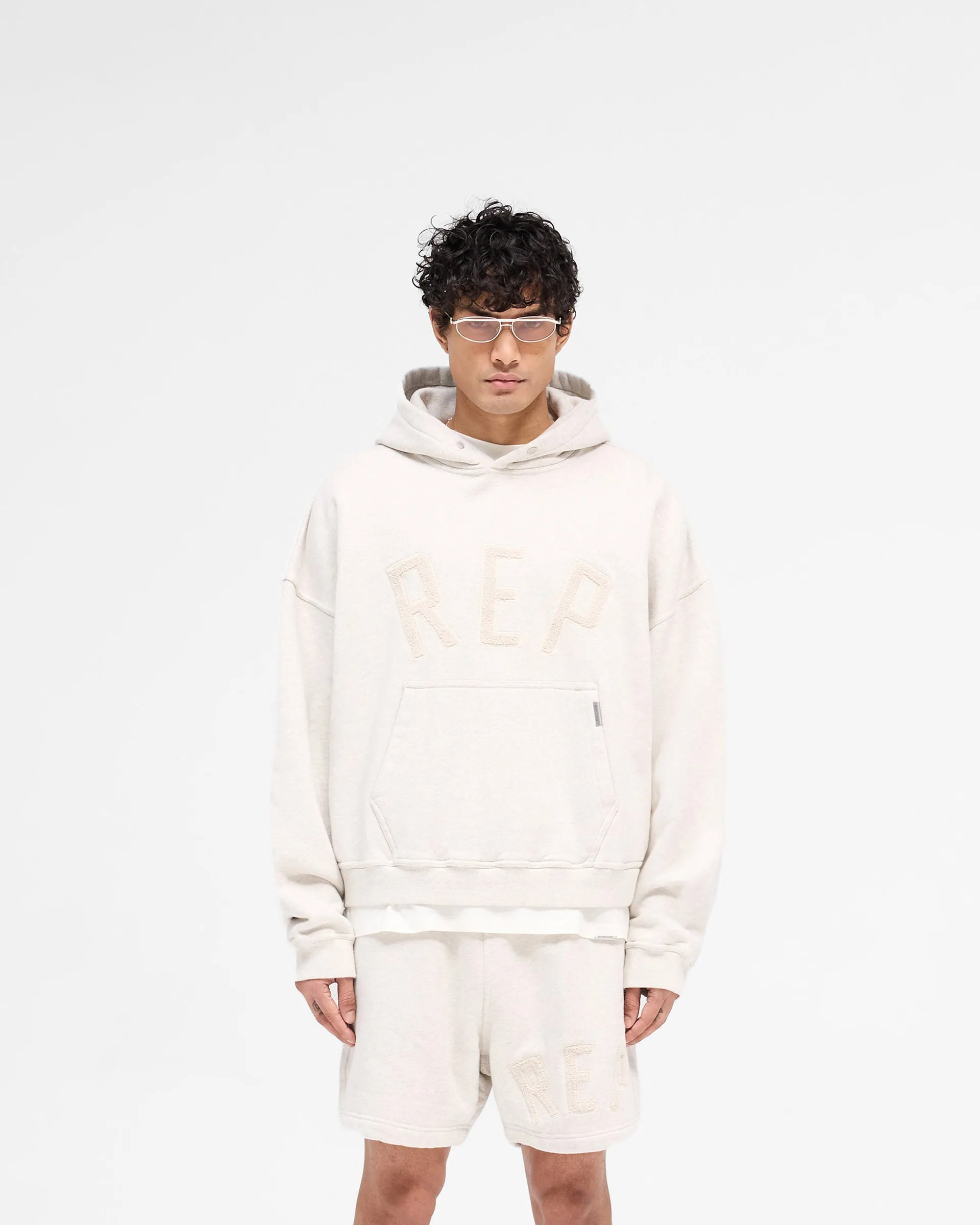 Relaxed Wear Rep Applique Hoodie - Cream Marl