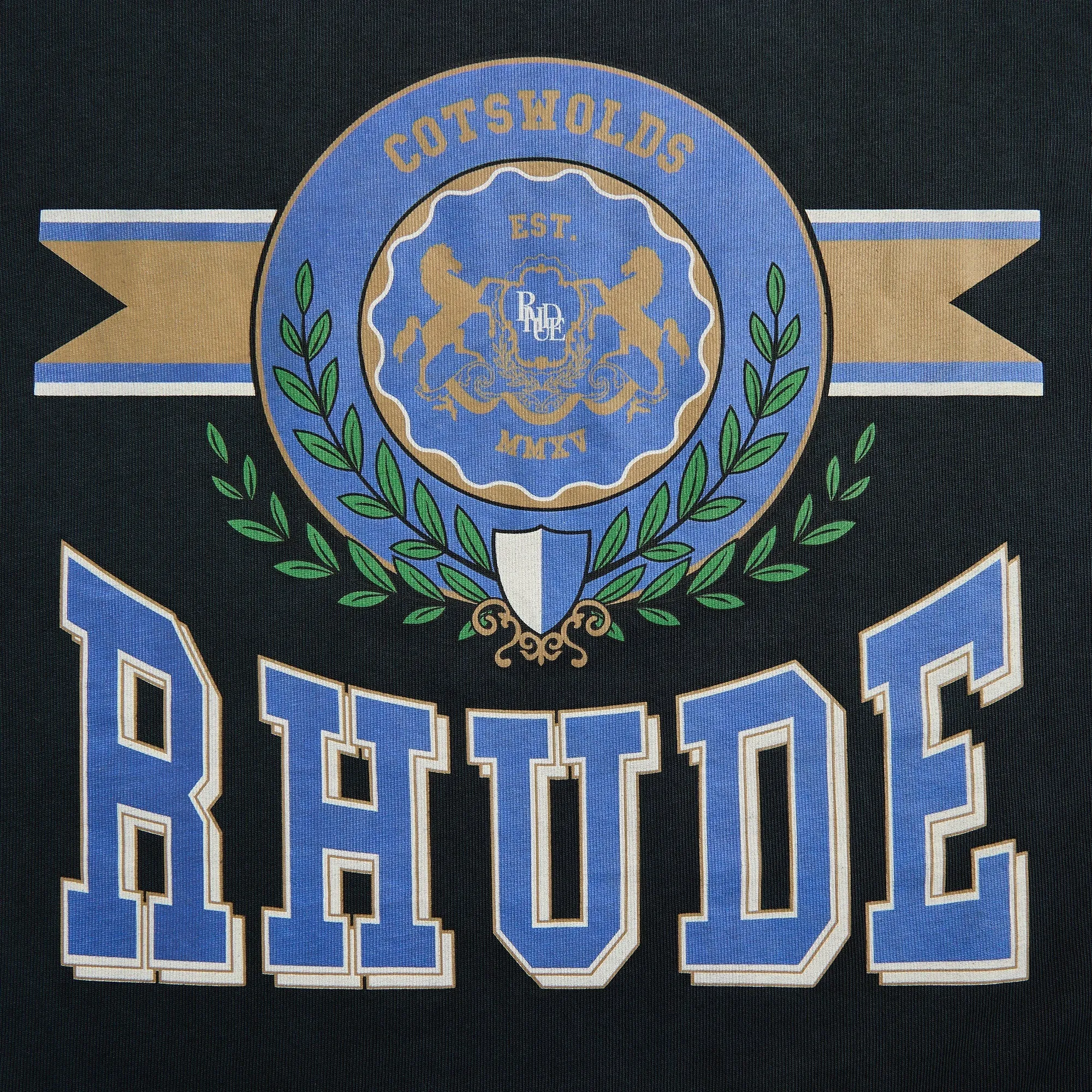 Rhude Cotswold Crest Tee - Vintage Black LayeredHemDetails SunProtectionFabric