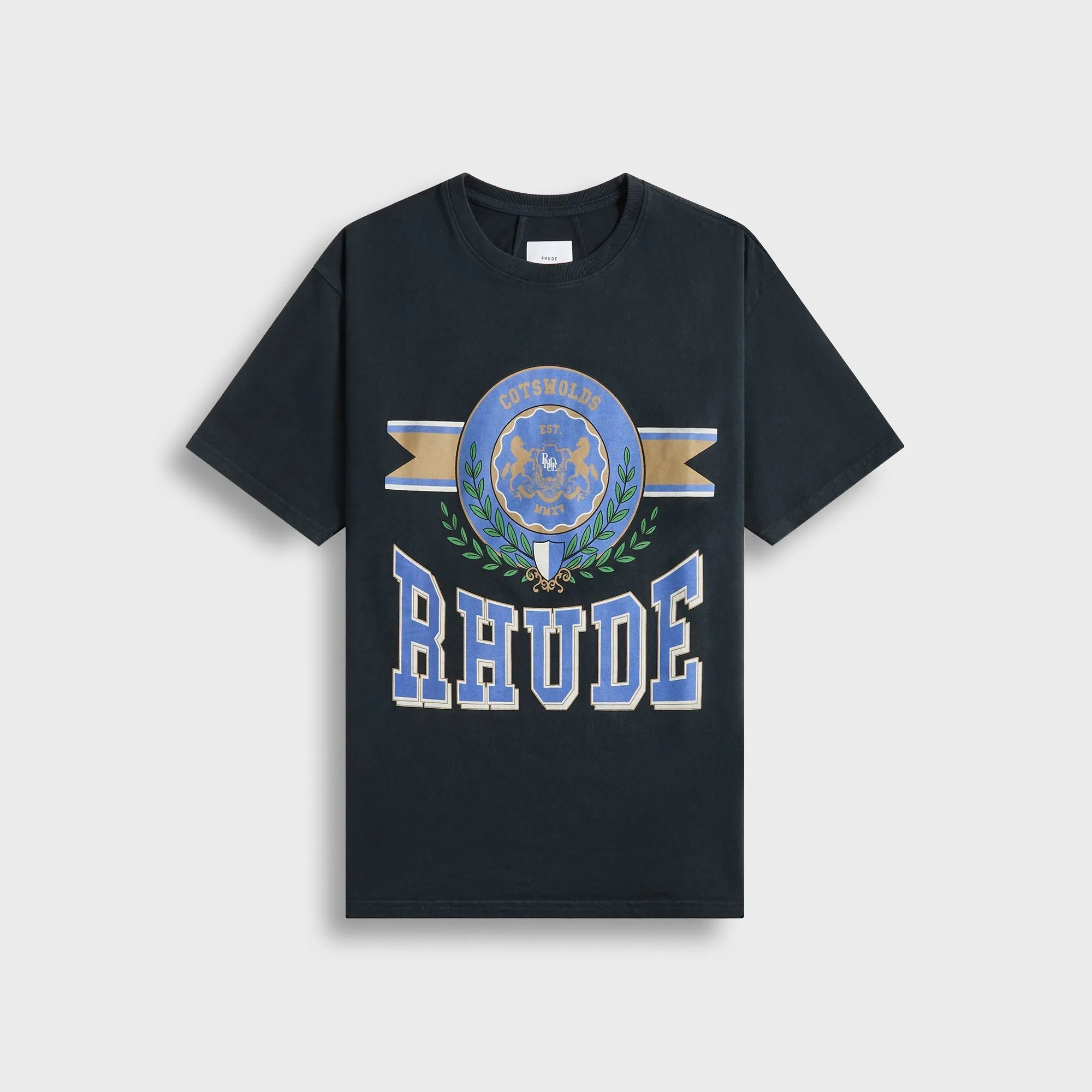 Comfy Essentials Stylish Fit Rhude Cotswold Crest Tee - Vintage Black