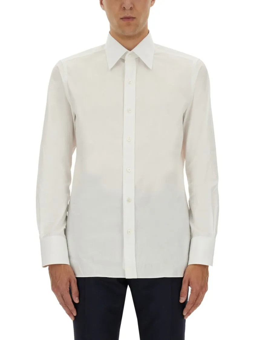 Tailored White Poplin Shirt With Classic Collar Wrinkle-Resistant Camouflage Style