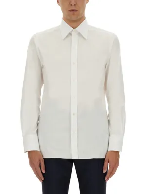Tailored White Poplin Shirt With Classic Collar Wrinkle-Resistant Camouflage Style