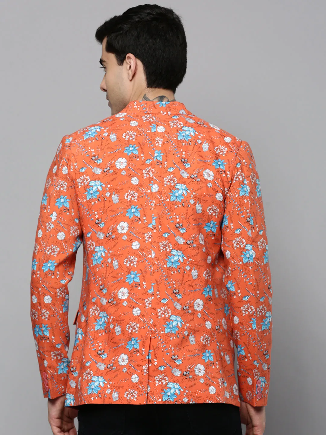 Crisp Walk Look Men's Coral Floral Printed Slim-Fit Single Breasted Blazer