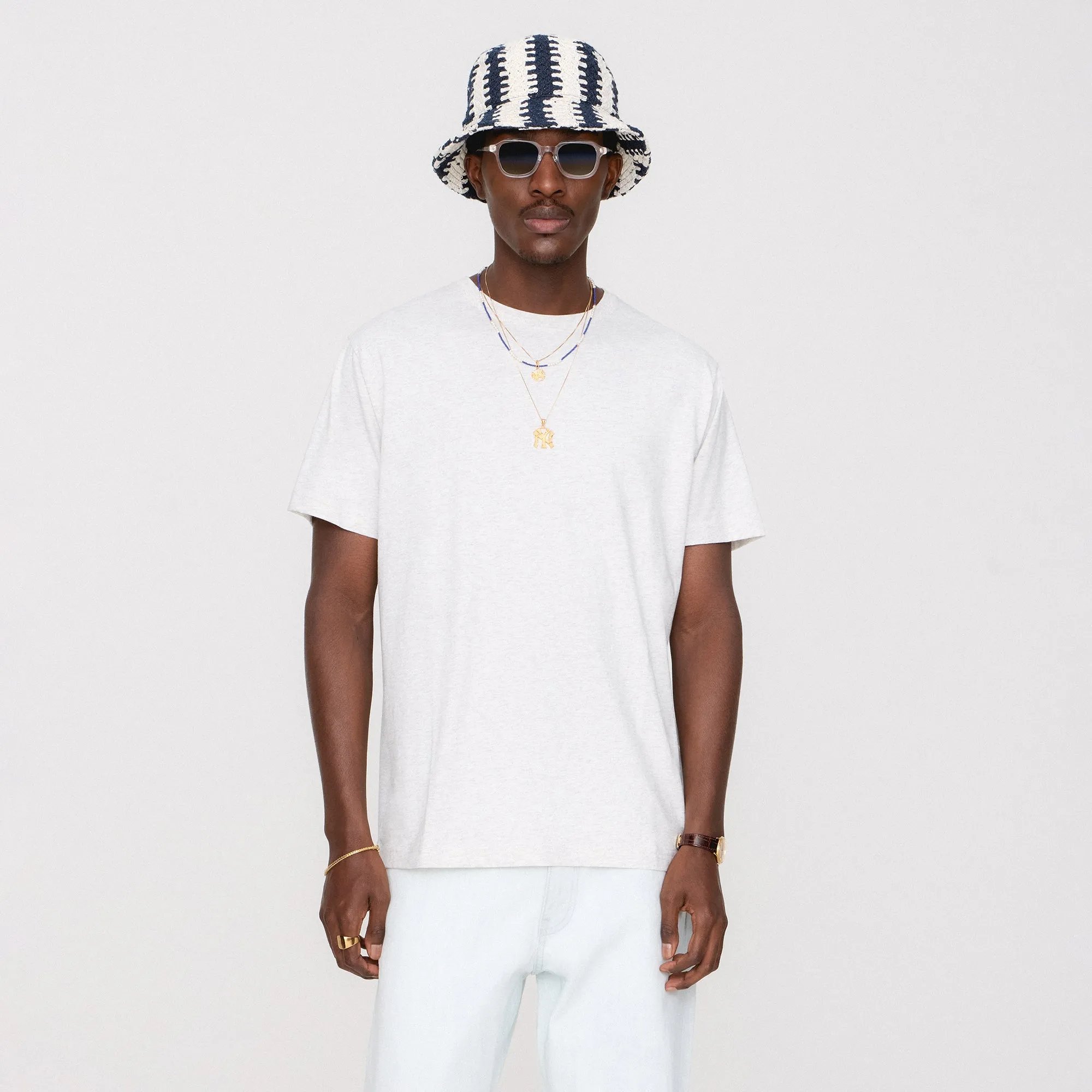 Ribbed collar Indoor Event &Kin Pima Jersey Short Sleeve Heathrow Tee - Light Heather Grey