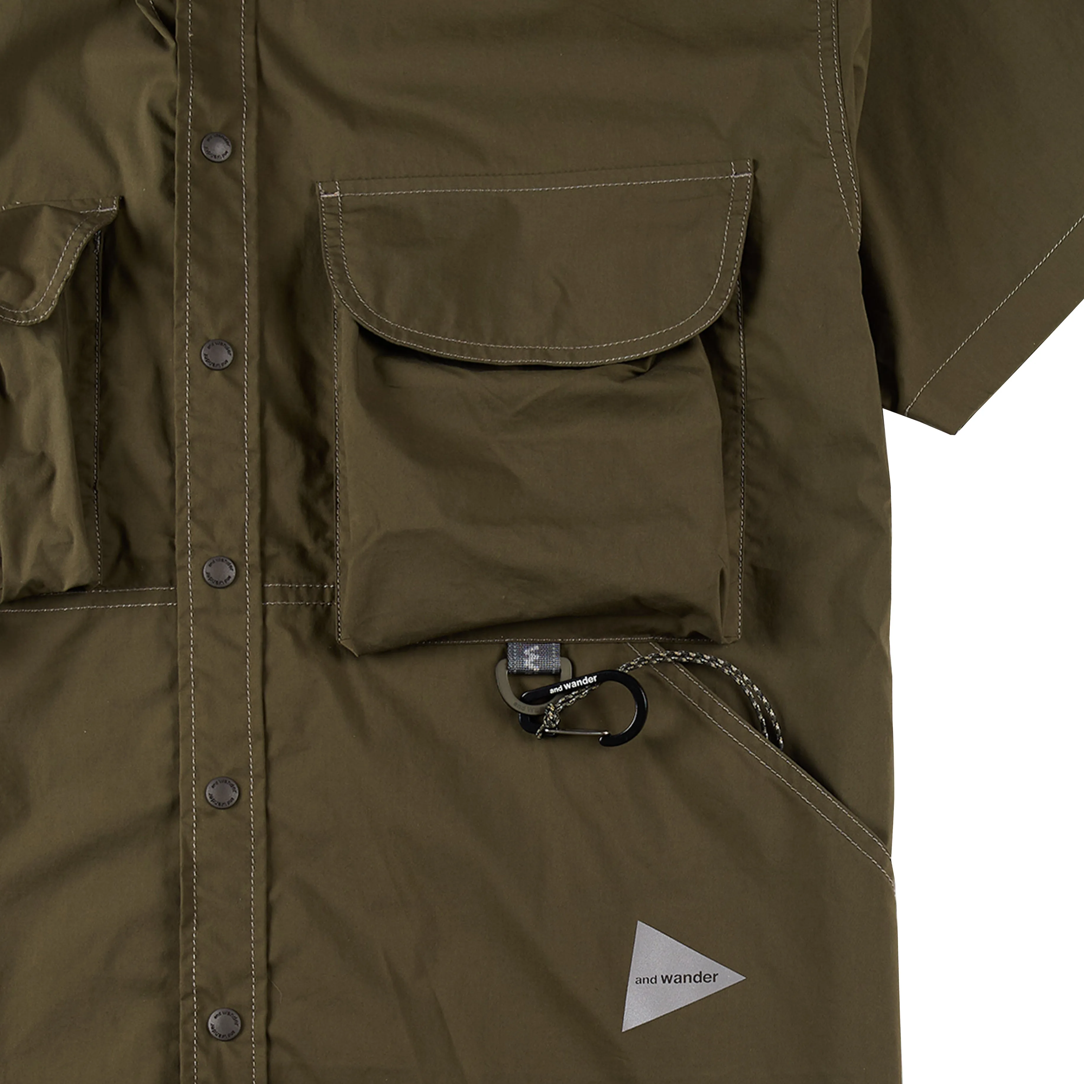 And Wander Multi Pocket S/S Shirt Khaki Classic Fit Low Profile Pocket Design