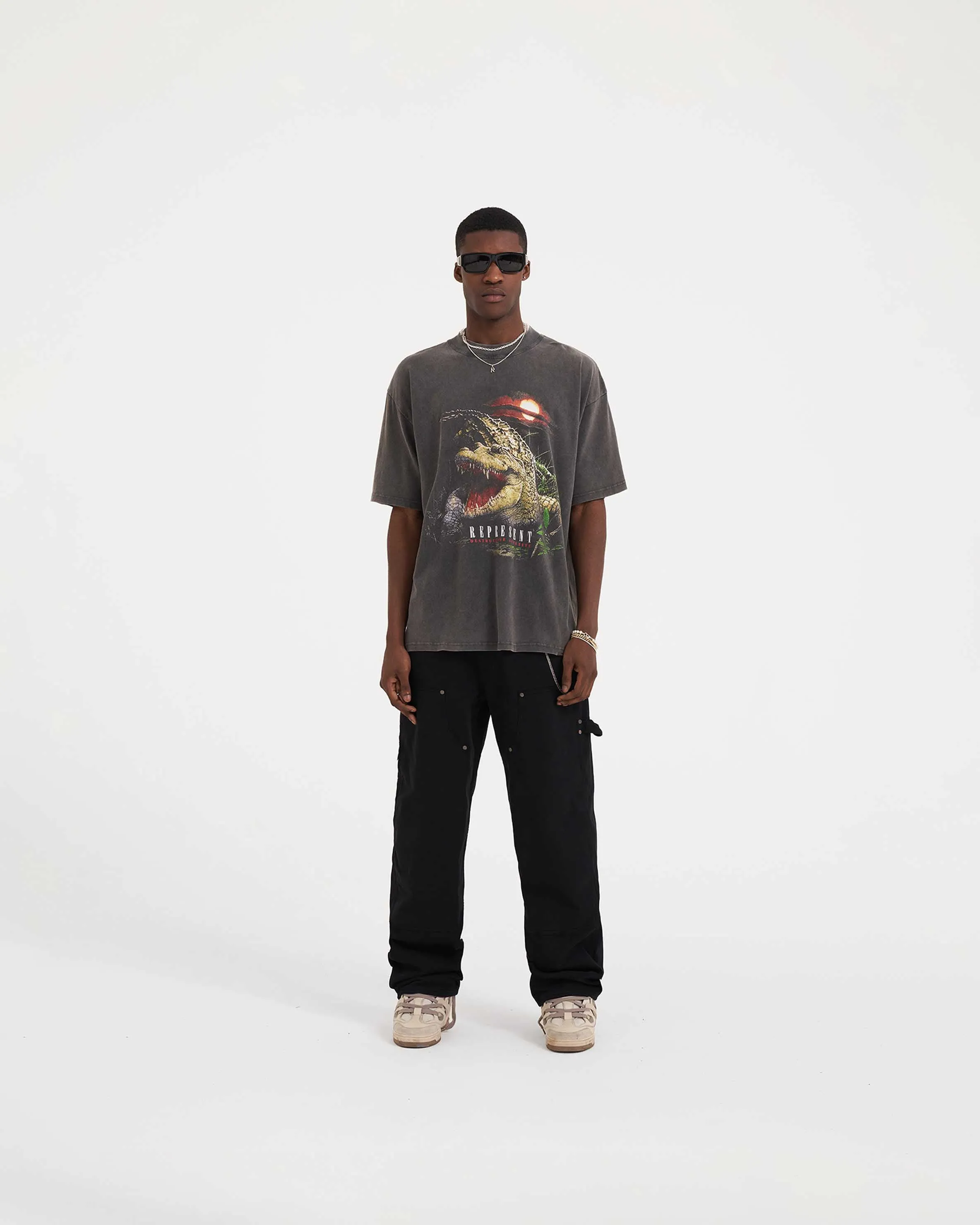 Curved Hemline Casual Vibe Destructive Appetite T-Shirt - Vintage Grey