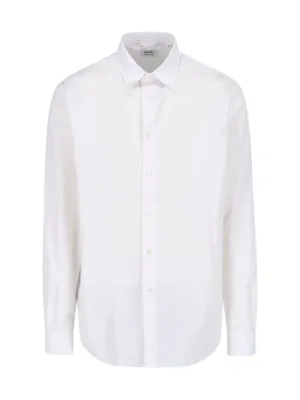 Embroidered Detail White Cotton Classic Collar Shirt