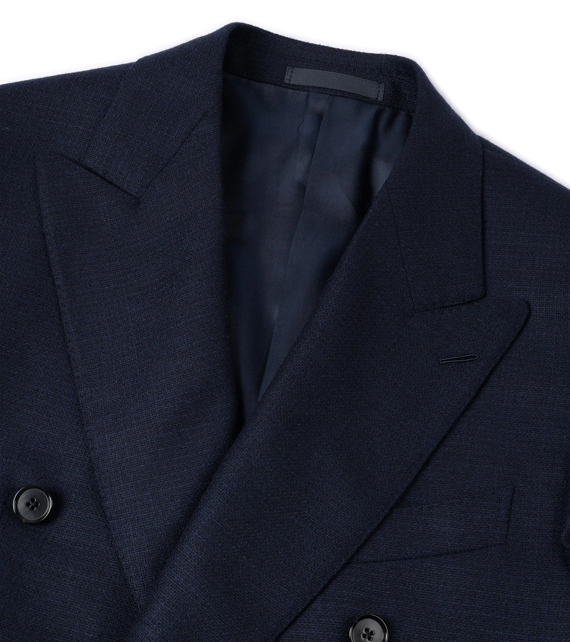 Windbreaker Inspired Fit Caruso Aida Wool Melange Double-Breasted Jacket: Navy