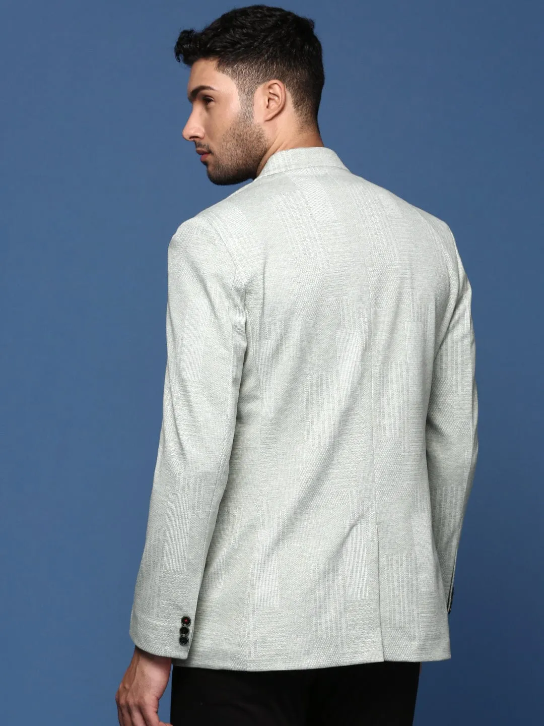 Men's Green Slim Fit Self Design Single Breasted Blazer Urban Explorer Look