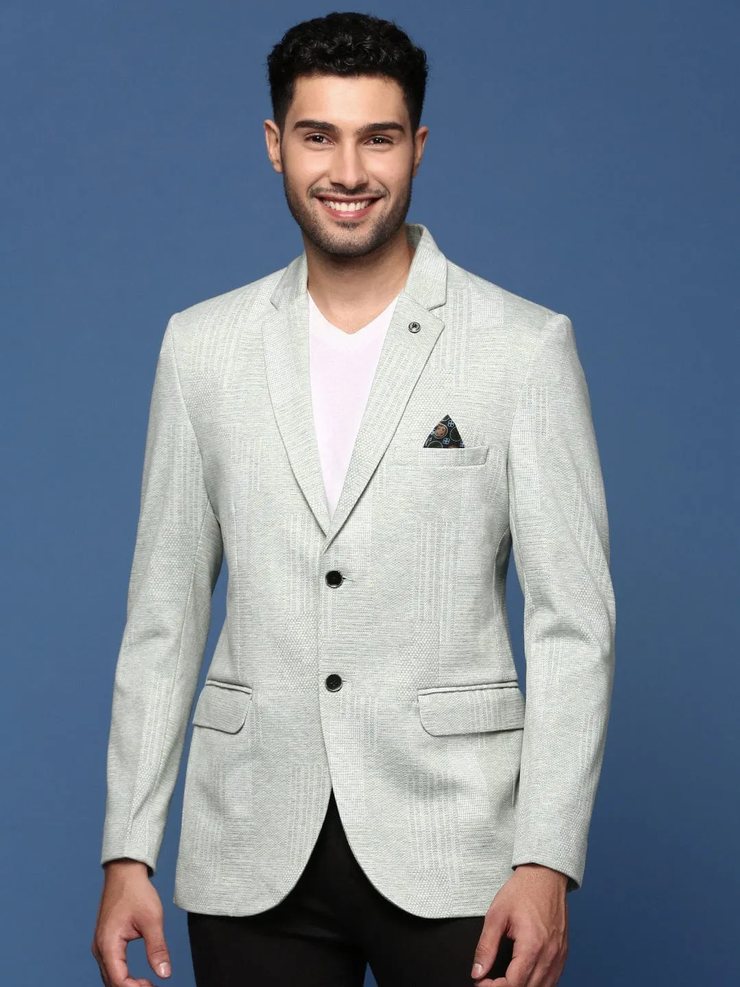 Warmth Without Bulk Concealed Zippers Men's Green Slim Fit Self Design Single Breasted Blazer