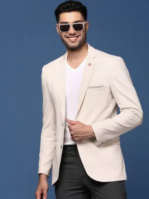 Warm Layer Option Bonded Collars Men's Cream Slim Fit Single Breasted Casual Blazer