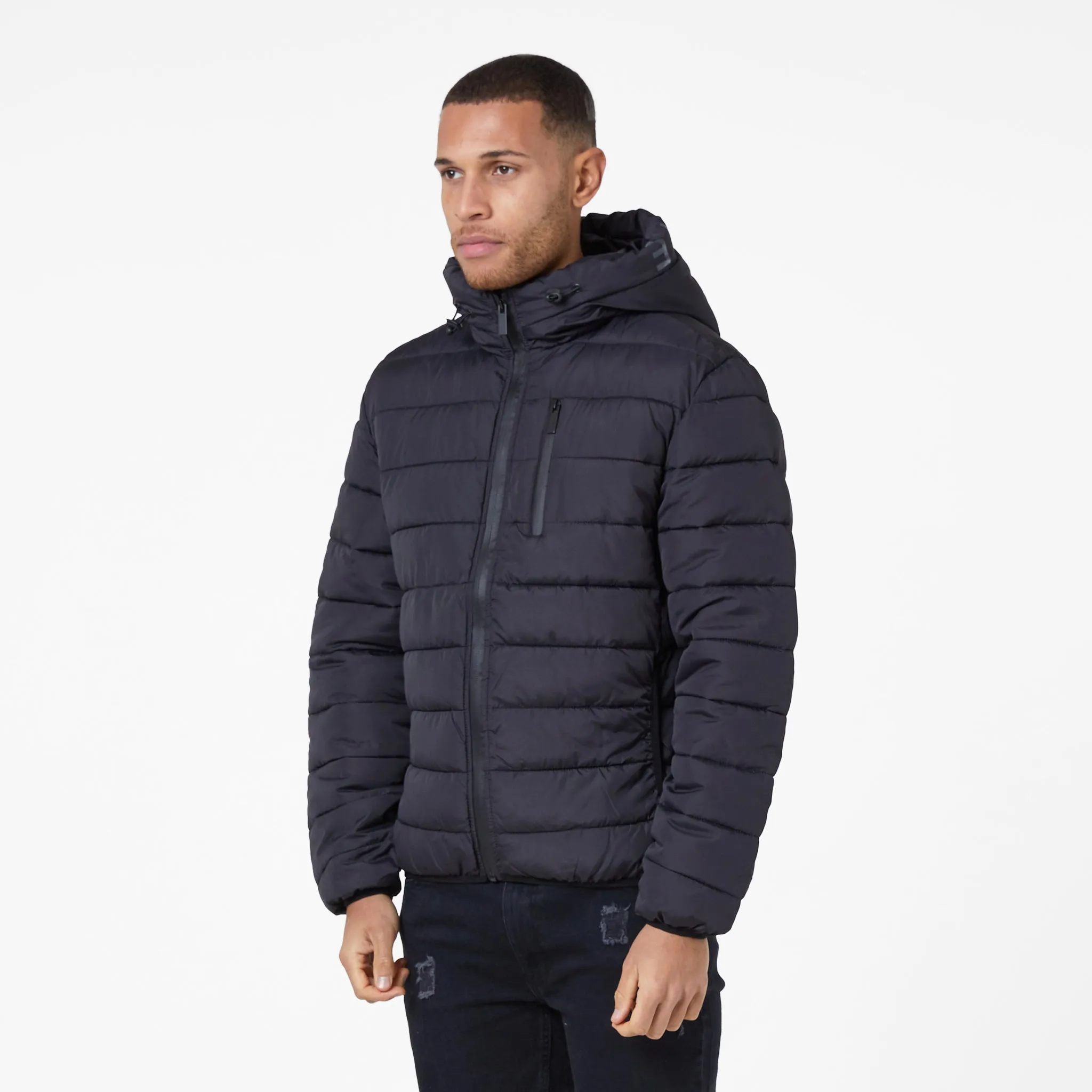 Soft Comfort Design Chill Day Layer Logo Hood Puffer | Gloss Black
