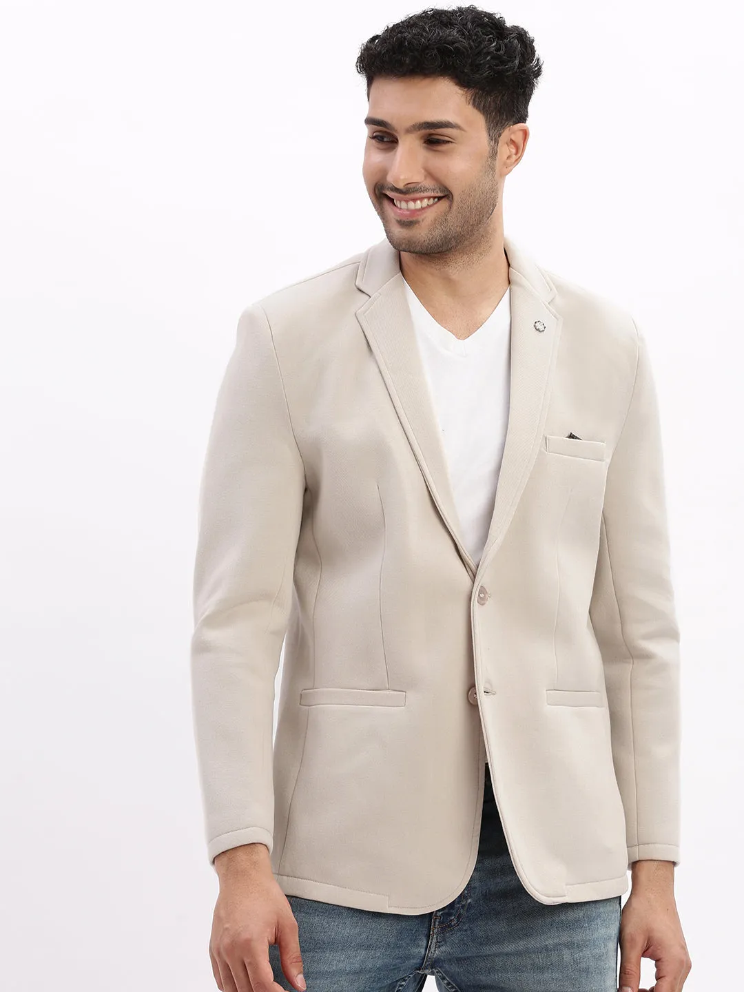 Weekend Ready Look Elastic Hem Adjustment Men's Beige Solid Single Breasted Blazer