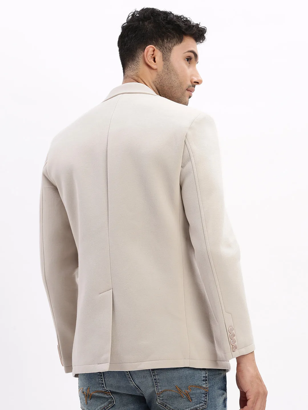 AntiStaticCoating Heat Trapping Layer Men's Beige Solid Single Breasted Blazer