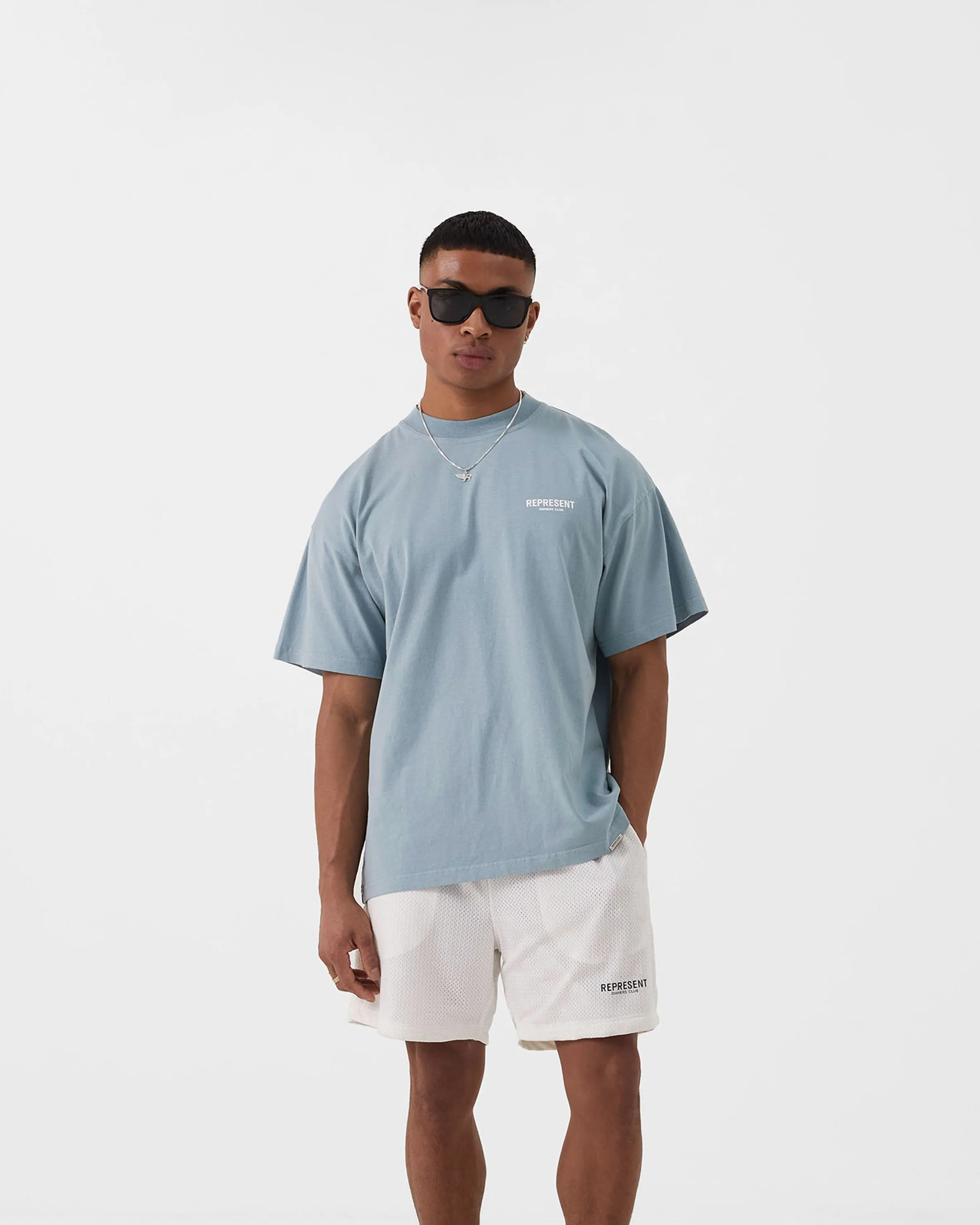 Layered Sleeve Construction Casual Performance Fit Represent Owners Club T-Shirt - Powder Blue