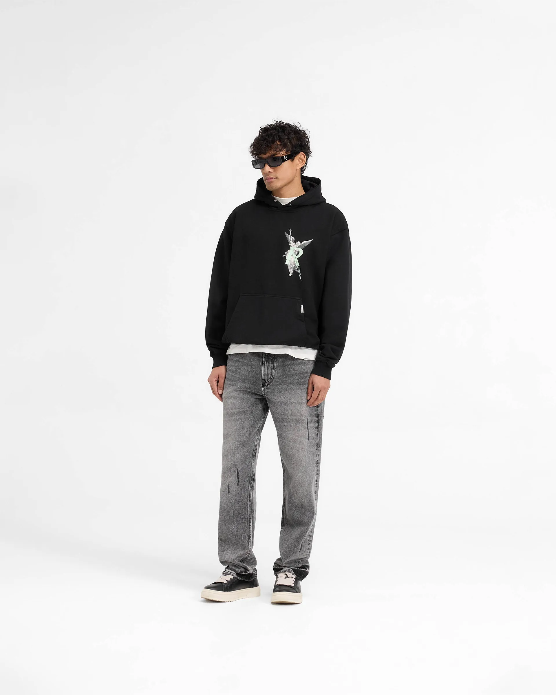 Home Relaxation Archangel Initial Hoodie - Jet Black