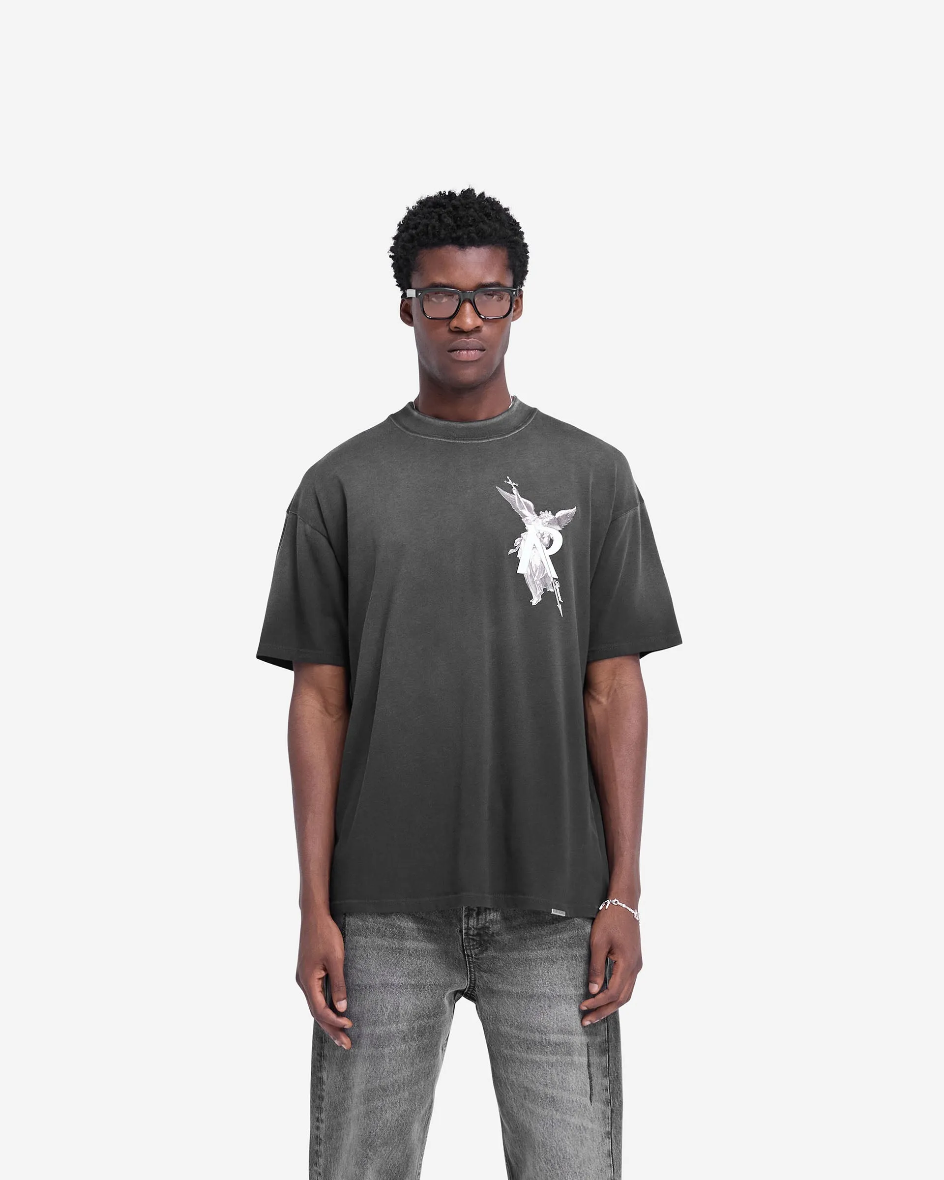 Archangel T-Shirt - Stained Black Layered Hem Detail