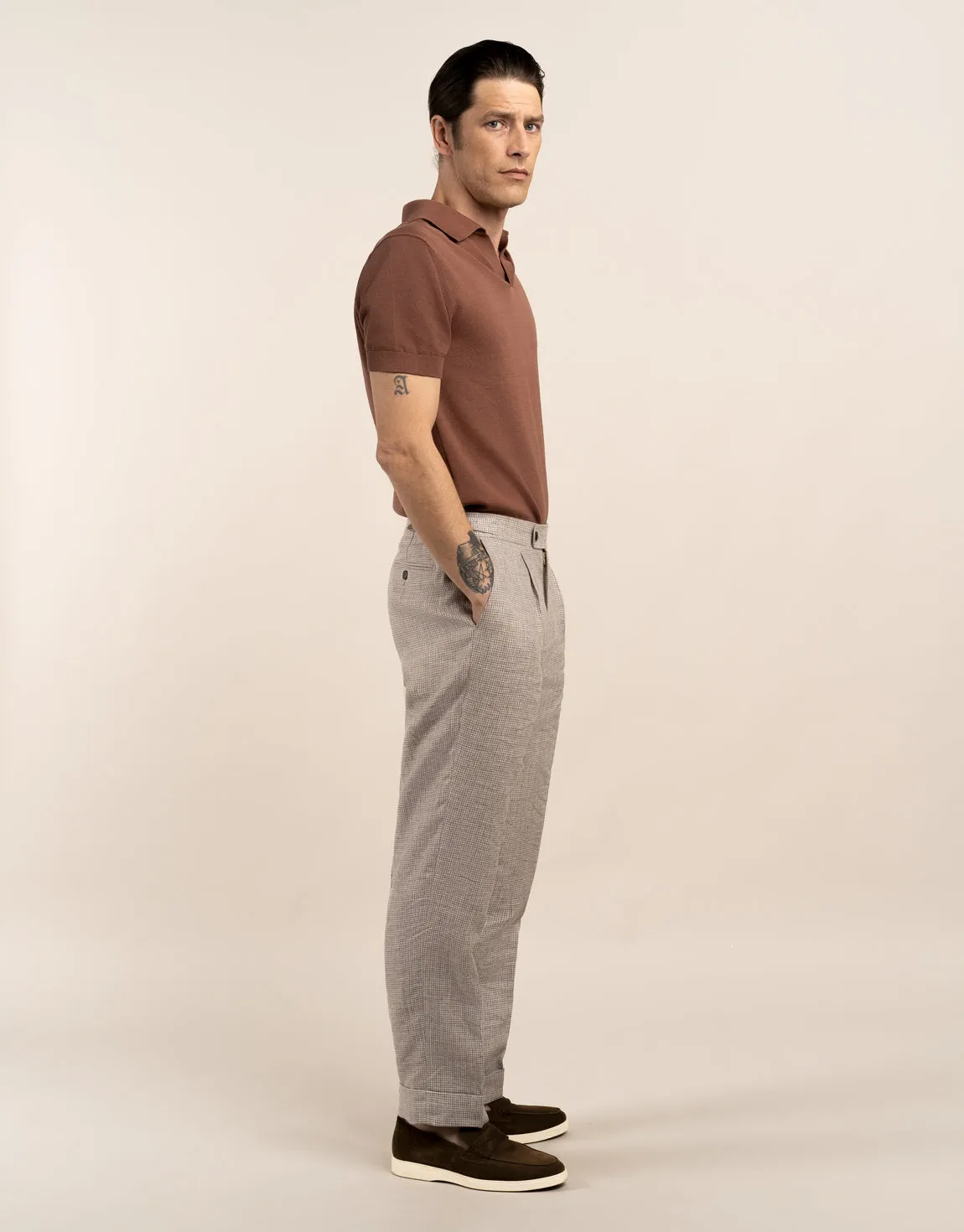 Comfy Ease Evans Beige Houndstooth Linen Trouser