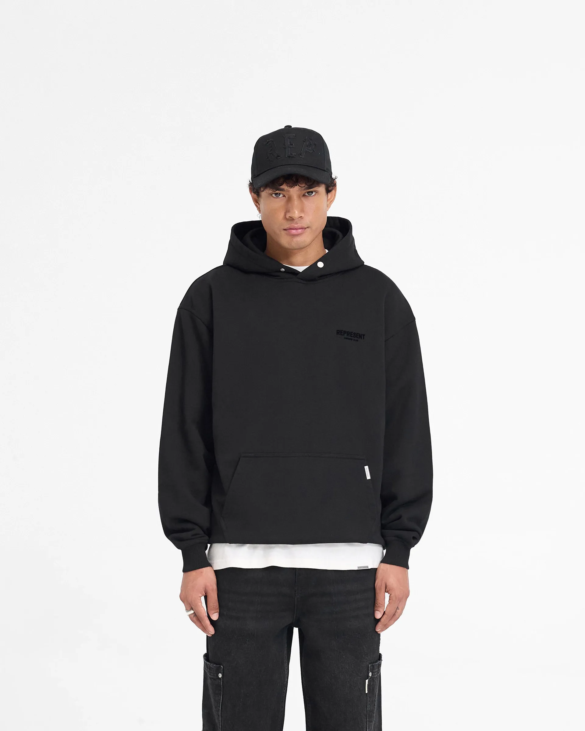 appropriate for autumn Represent Owners Club Flocked Hoodie - Black