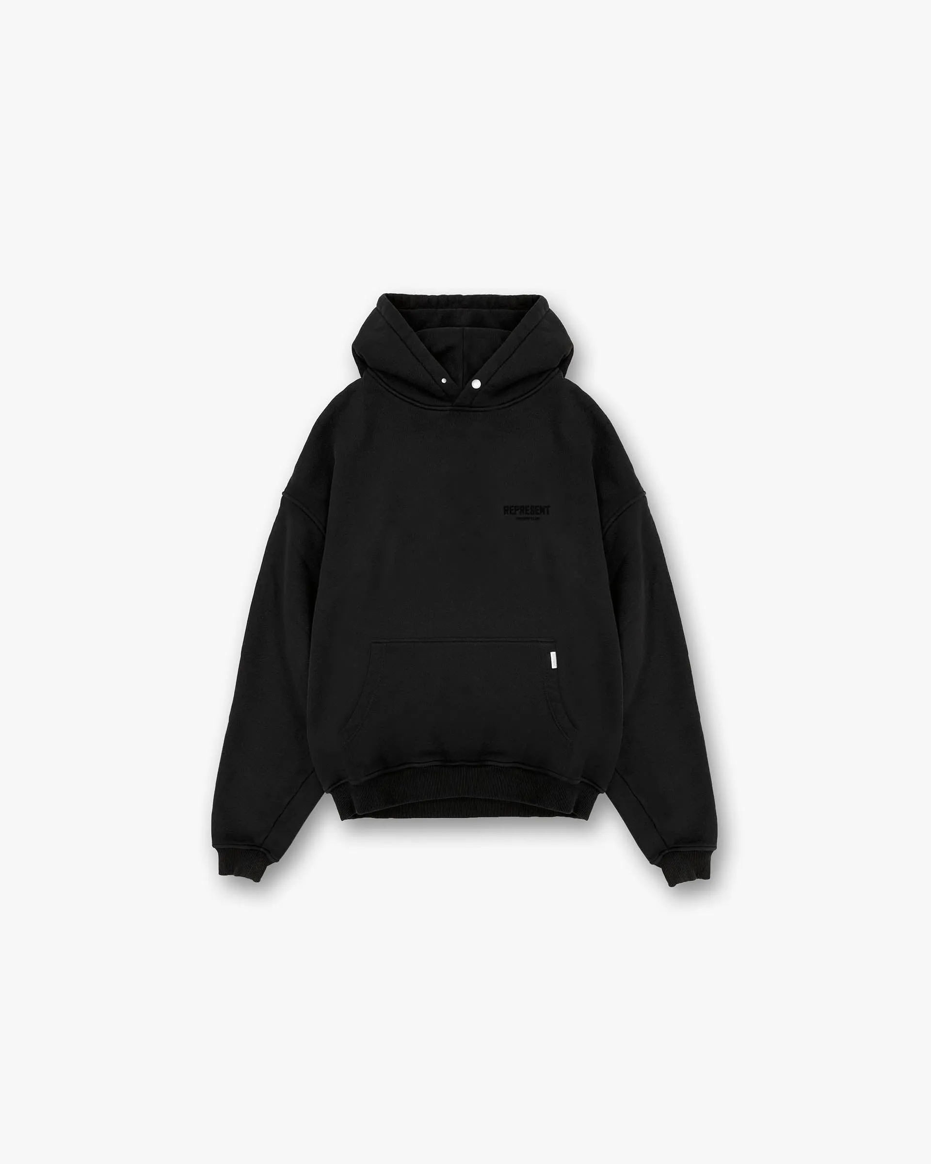 Represent Owners Club Flocked Hoodie - Black Chic Design tag accents