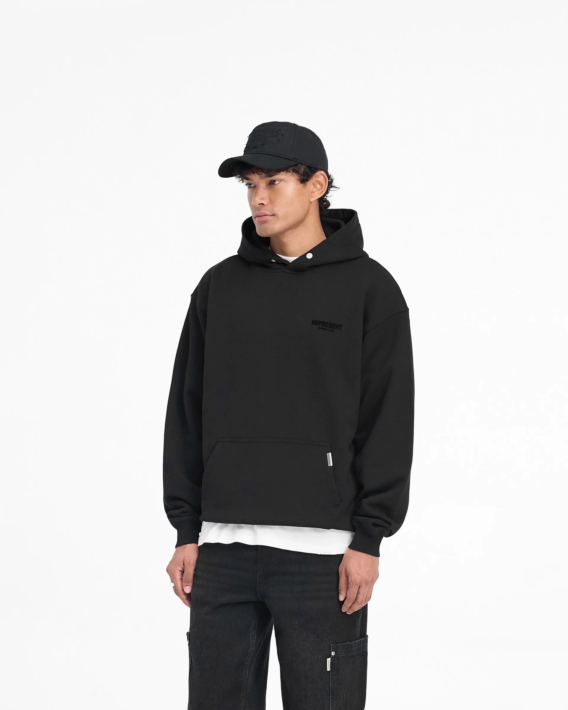 Houndstooth Classic Layering Represent Owners Club Flocked Hoodie - Black
