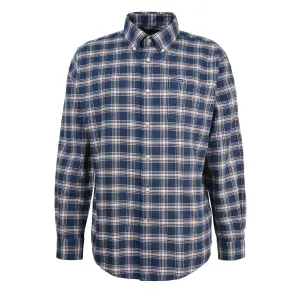 Barbour Bowburn Regular Checked Shirt Navy Marl Anti Static Finish Glossy Texture