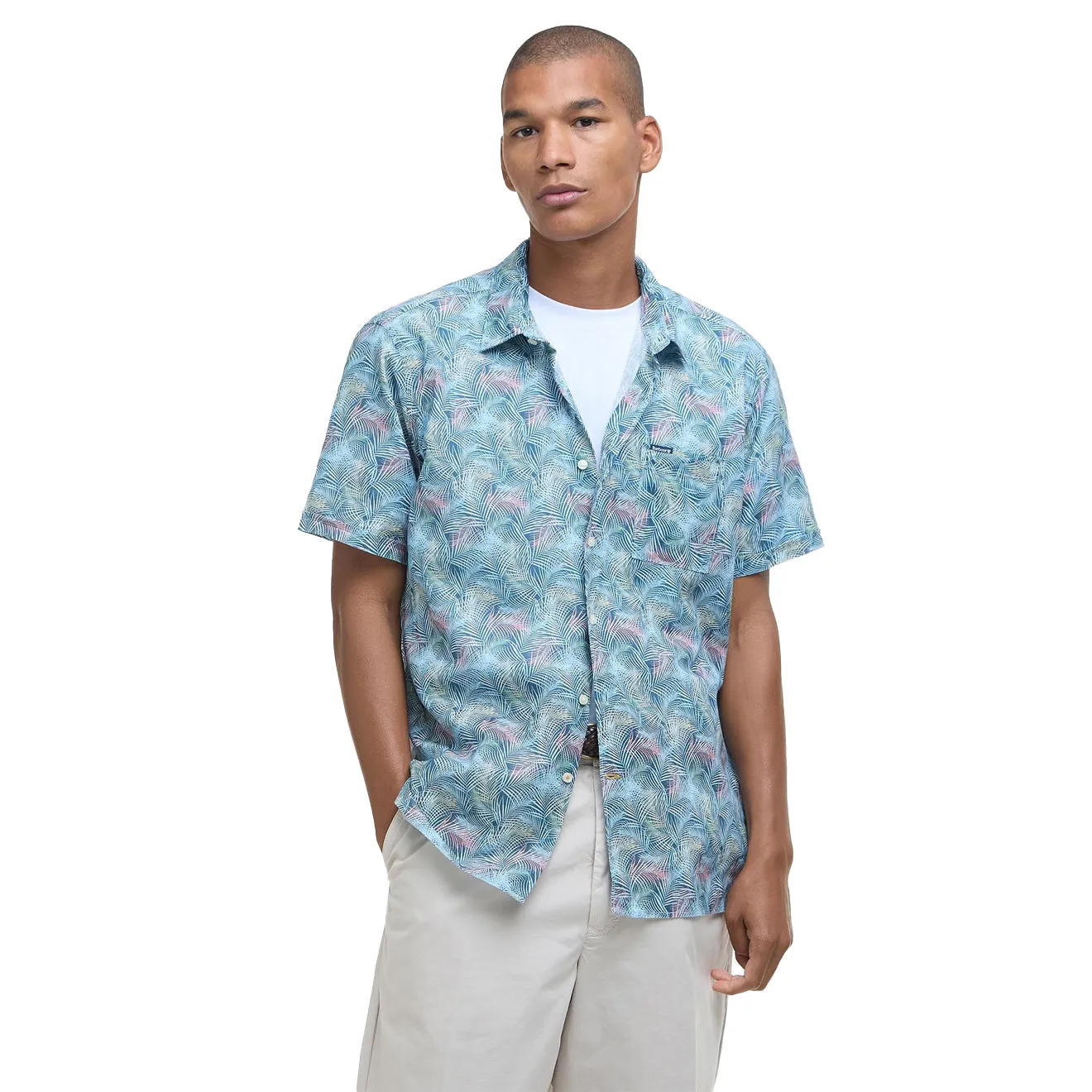 Monochrome Palette Barbour Devon Printed Summer Fit Shirt Dusk Blue