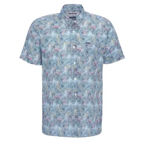 Barbour Devon Printed Summer Fit Shirt Dusk Blue Double Stitched Hems