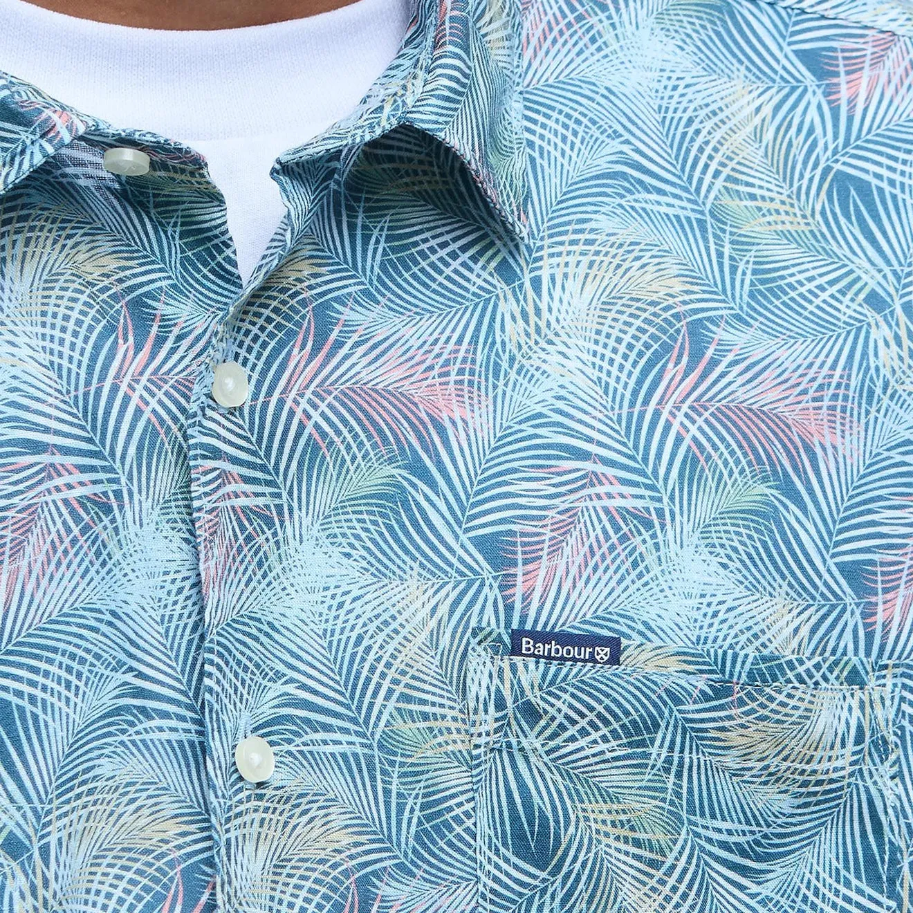 Barbour Devon Printed Summer Fit Shirt Dusk Blue Tailored Fit Multi Pocket Utility