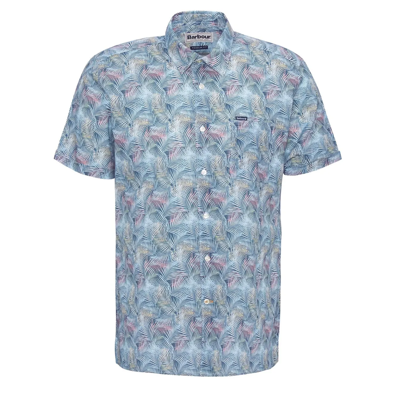 Barbour Devon Printed Summer Fit Shirt Dusk Blue Double Stitched Hems