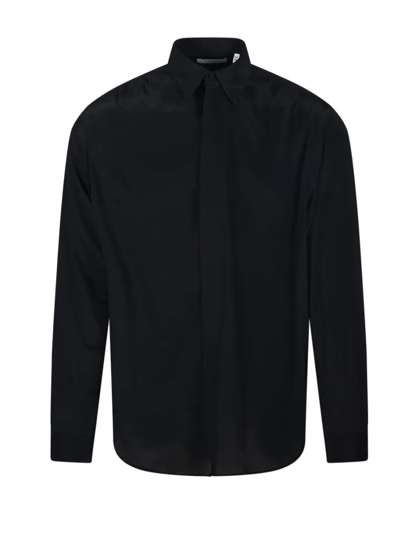 Black Shirt With Classic Collar And Tailored Fit Inner Layer
